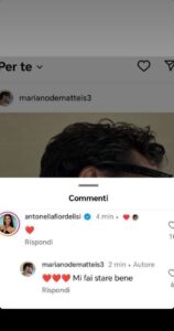 Deianira Marzano pubblica lo screen del commento di Antonella Fiordelisi sotto il post di Mariano de Matteis