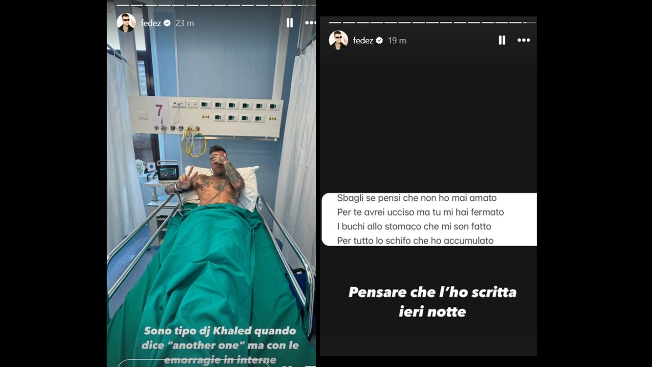 Fedez nel lettino di ospedale.