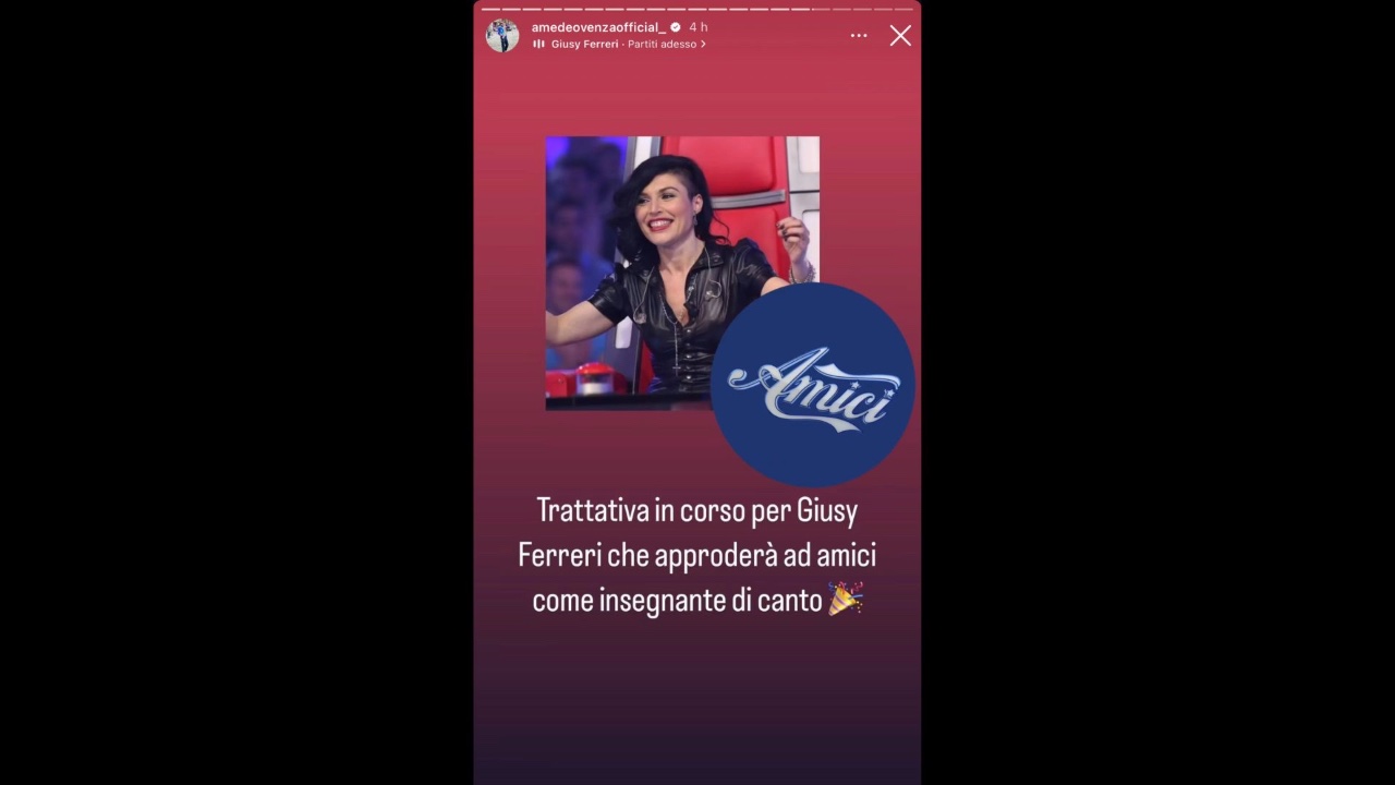 Story Instagram di Amedeo Venza su Giusy Ferreri ad Amici 