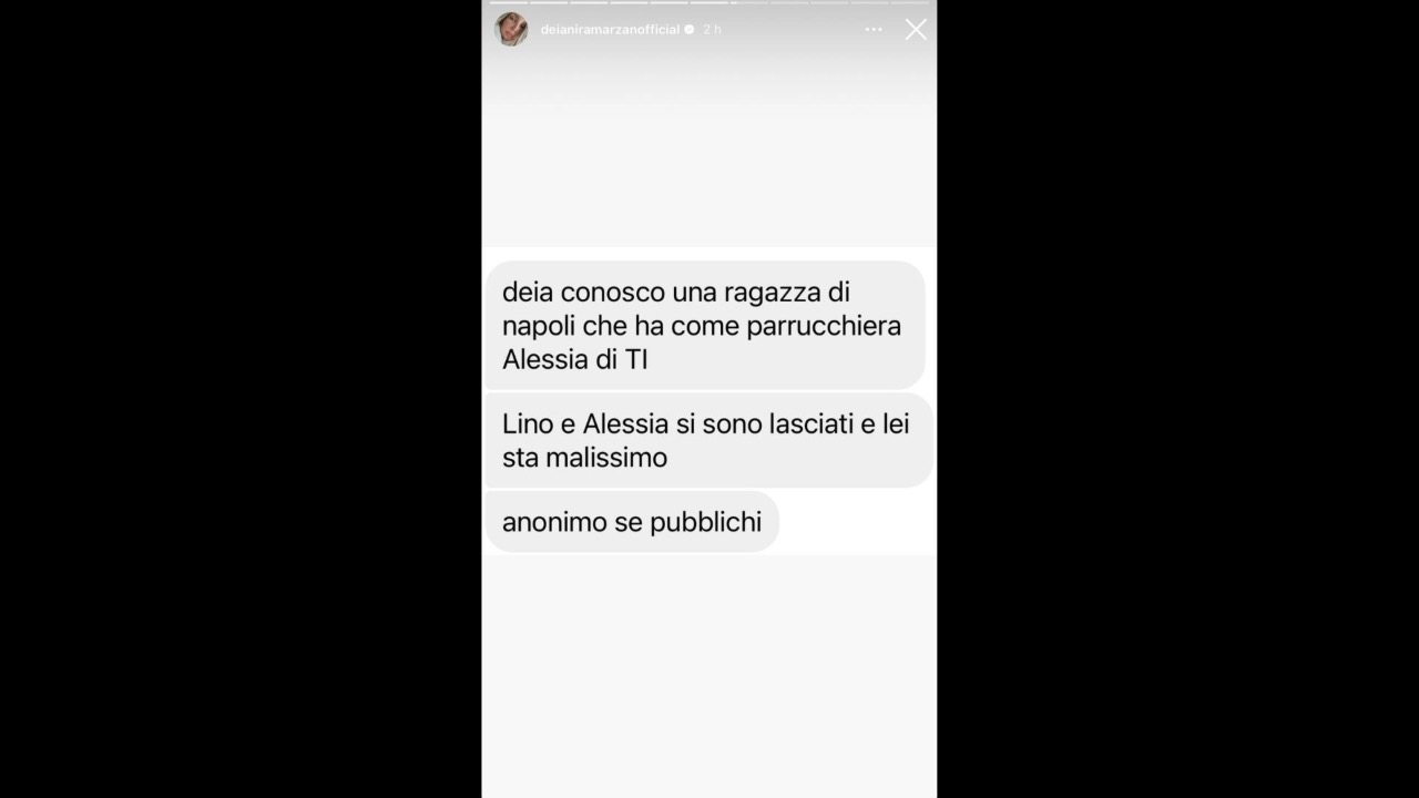 Segnalazione di Deianira Marzano sulla relazione tra Lino e Alessia di Temptation Island 