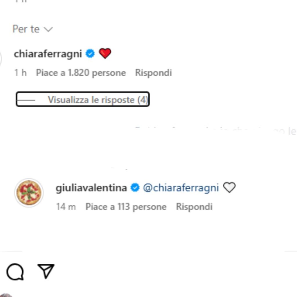 commento chiara ferragni a giulia valentina