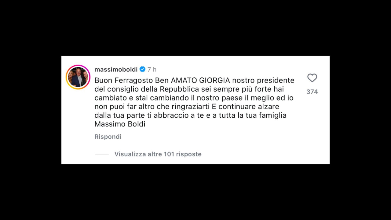 Commento di Massimo Boldi al post di Giorgia Meloni