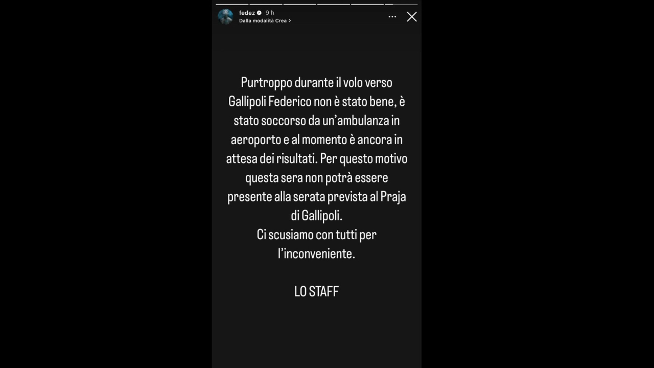 Fedez ha avuto un malore: il comunicato dello staff