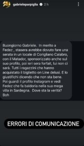 Fedez annulla serata in Calabria per mega party in Sardegna segnalazione Gabriele Parpiglia