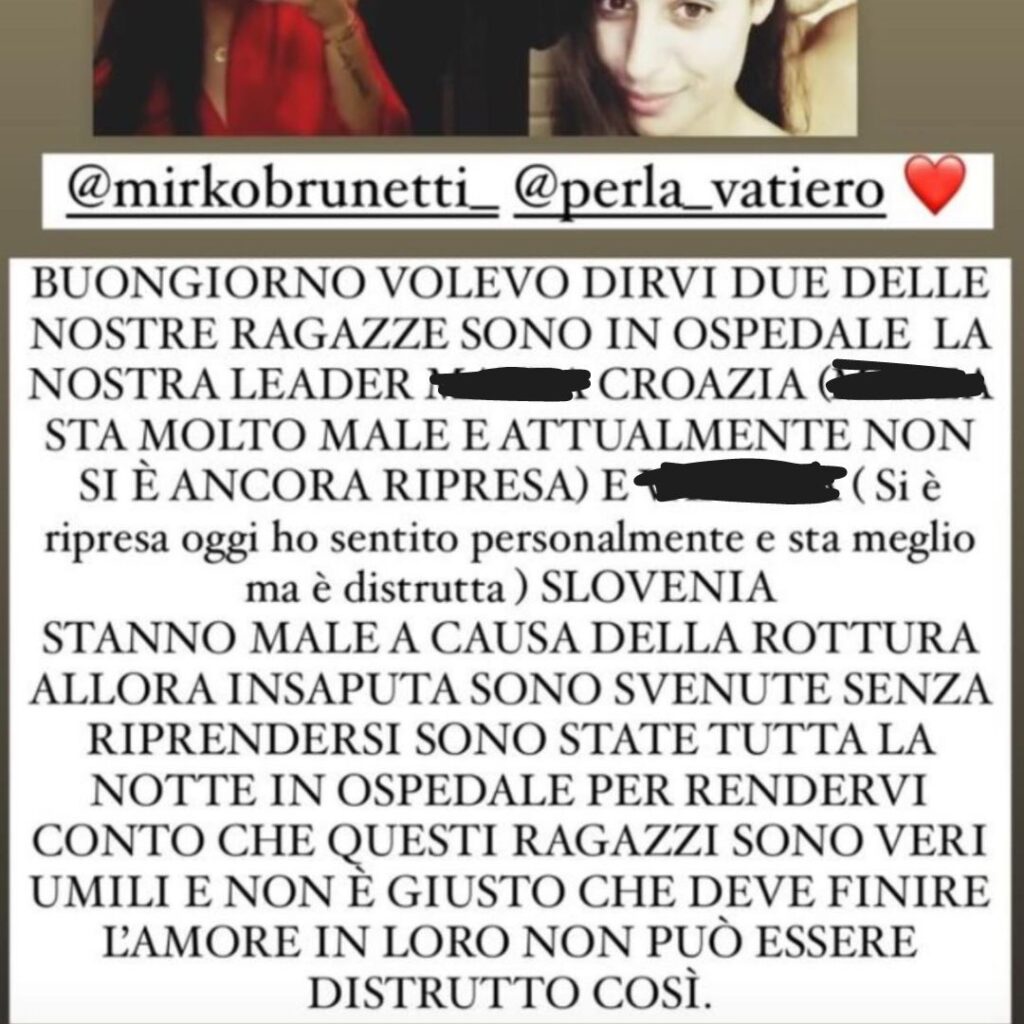 perletti fan di mirko e perla ricoverati