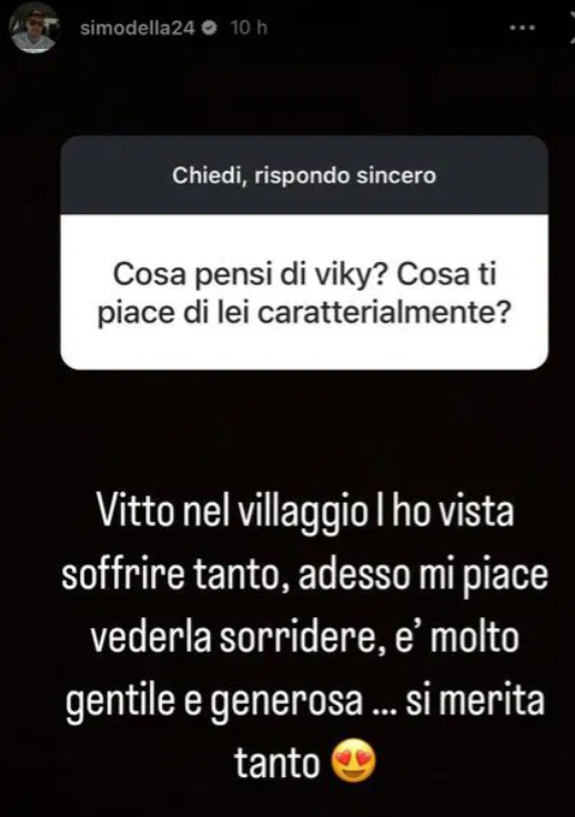 Simone spiega il rapporto con Vittoria