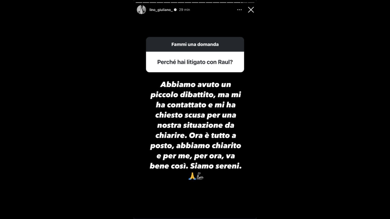 La story di Lino sul motivo della lite con Raul