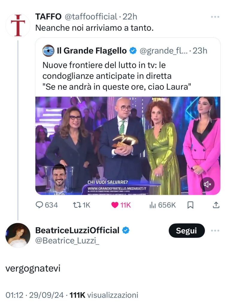 beatrice luzzi risposta su x