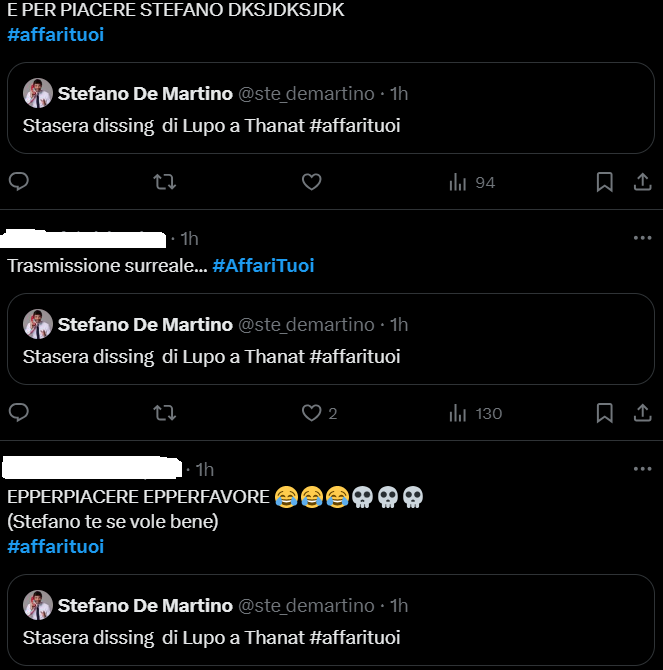 Il web commenta il tweet di Stefano De Martino