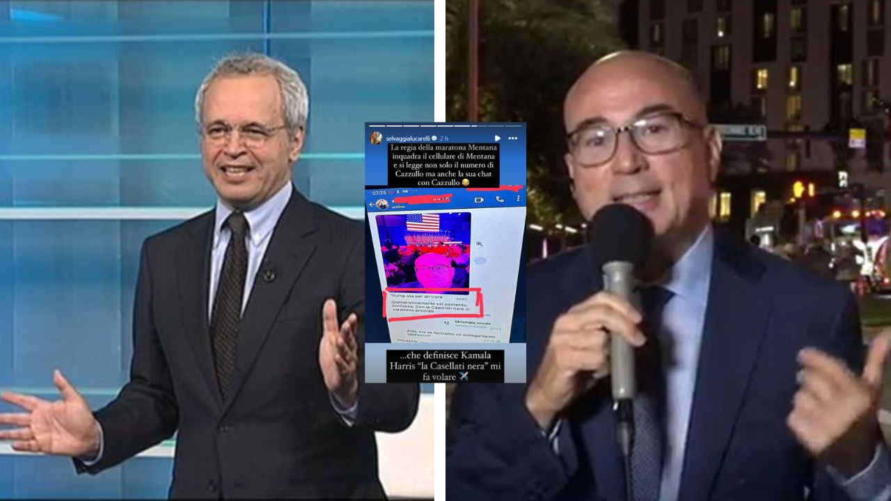 Maratona Mentana appare screen chat privata con Aldo Cazzullo commento su Kamala Harris