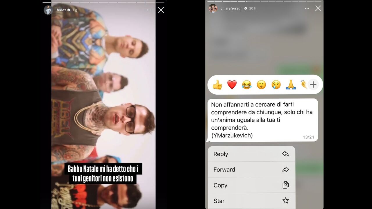 Stories di Fedez e Chiara Ferragni 