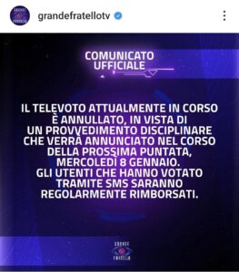 Annullato televoto al Grande Fratello