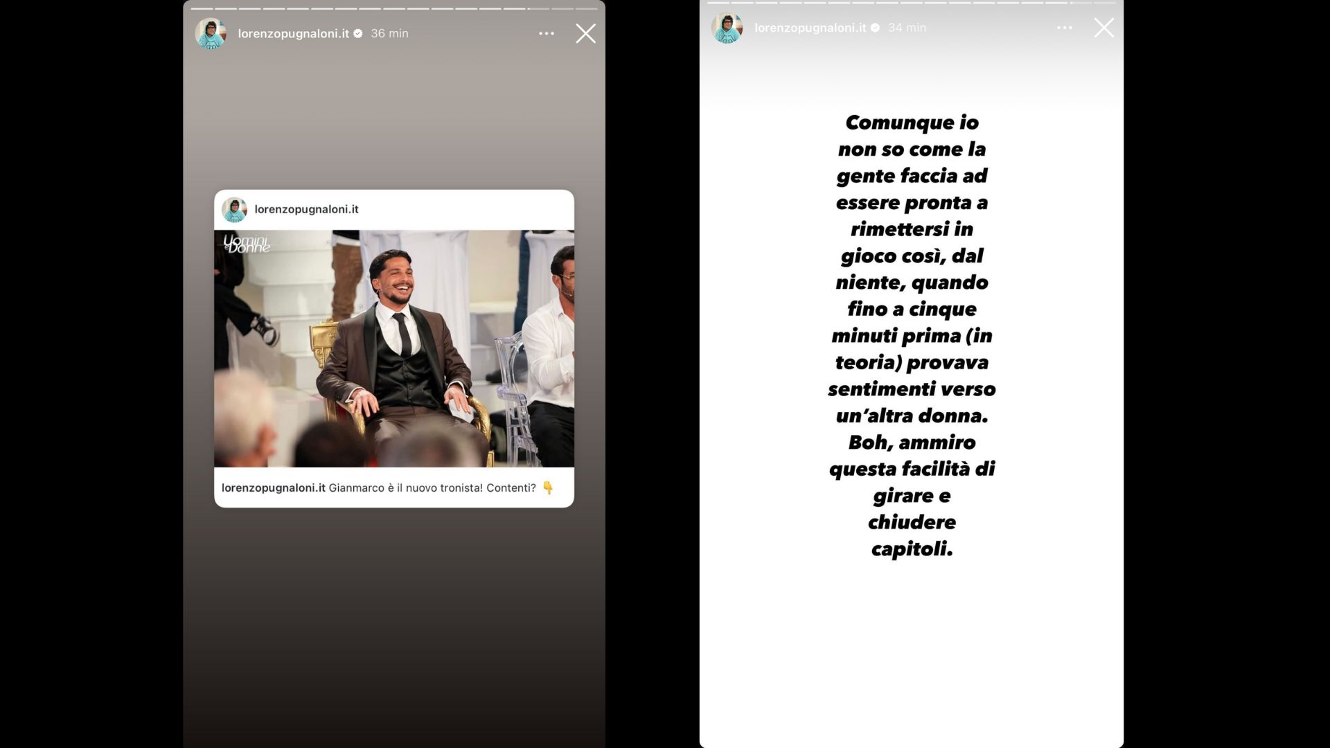 Stories di Lorenzo Pugnaloni su Gianmarco nuovo tronista 