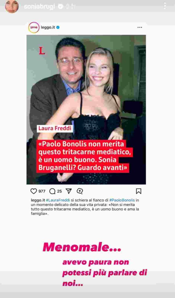 Sonia Bruganelli posta una storia contro Laura Freddi