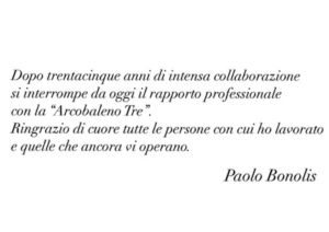 Paolo Bonolis comunicato stampa Arcobaleno Tre