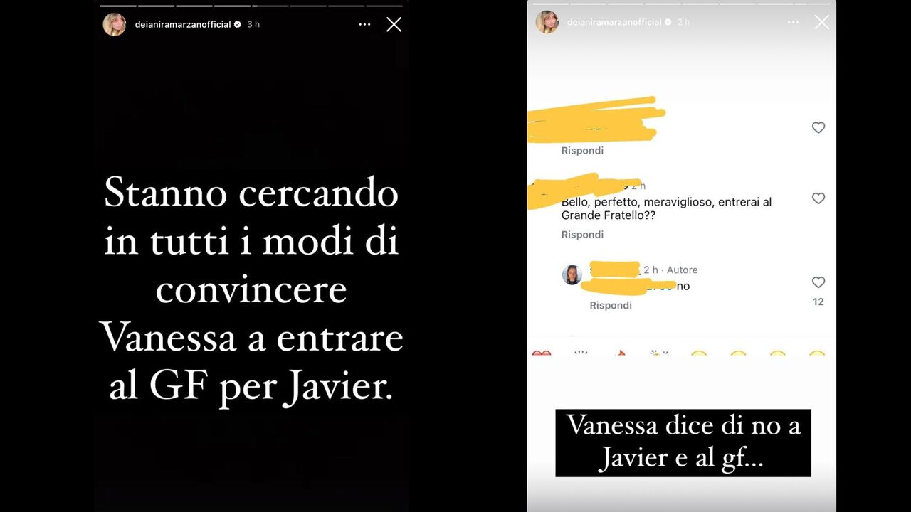 Story di Deianira Marzano sul possibile ingresso di Vanessa al GF per Javier 