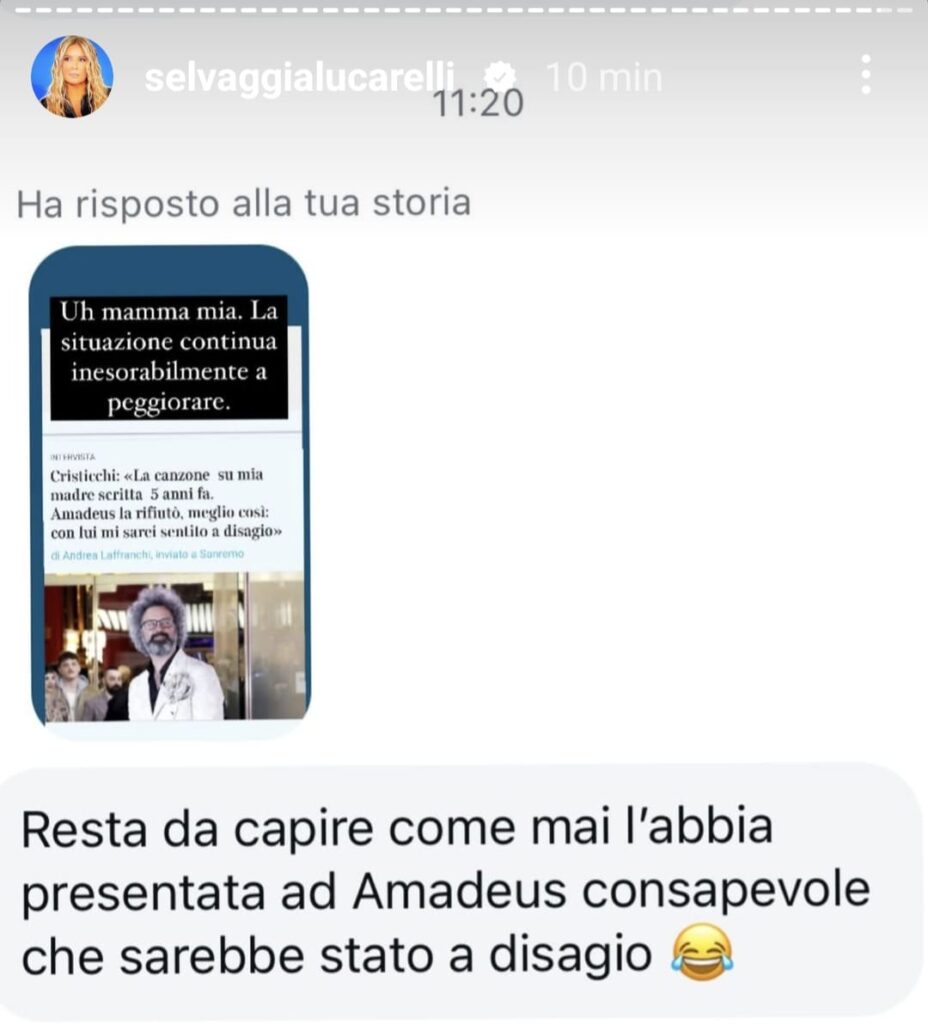 Storia Selvaggia Lucarelli su Simone Cristicchi ed Amadeus